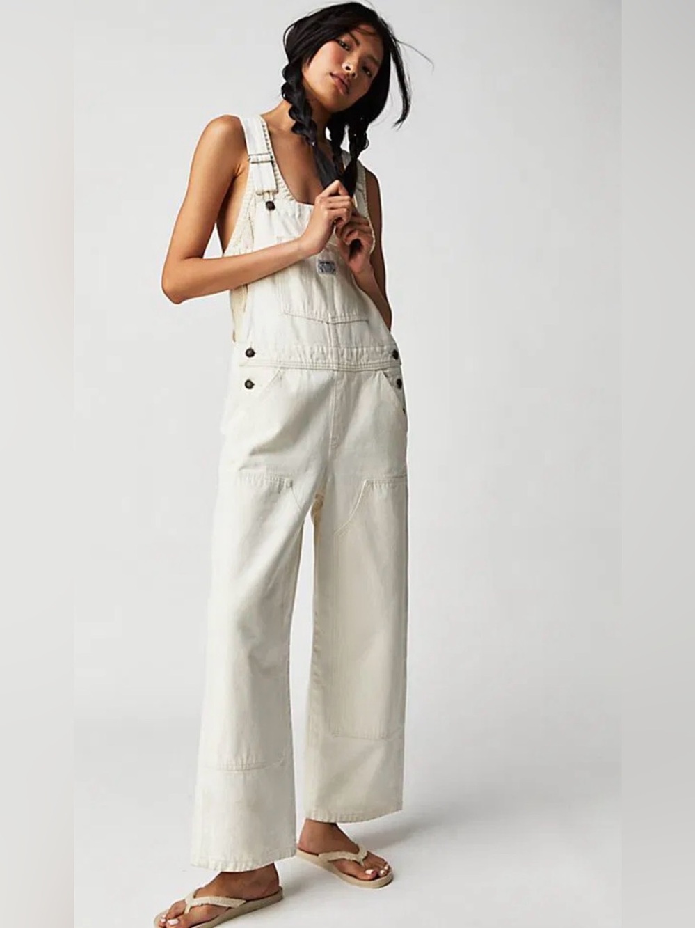 Levi’s Premium Cream Wide Leg Utility Overalls Large Double Knee Dungarees